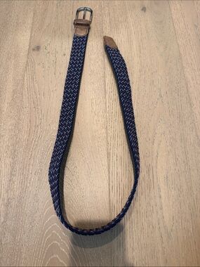 Hammer back Men's Navy Braided Belt with Leather Trim